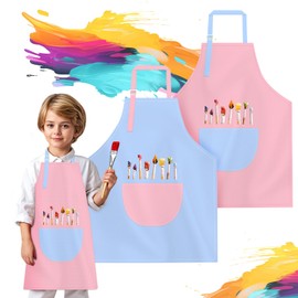 Ledebouk Malkittel kinder, 2 Stück Kinderschürze Mädchen Jungen, Kinder Schürze mit Taschen Kleinkind, Kochschürze Kinder, für Malen Kochen Backen Gartenarbeit DIY Kunst, Pink Und Blau(7-13 Jahre)