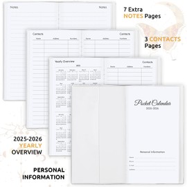 Pocket Calendar 2025, Moon Phrase Purse Planner - 3.7" x 6.7" - Runs from January 2025 Until December 2026, 2025 Monthly Pocket Calendar with PVC Cover for Office