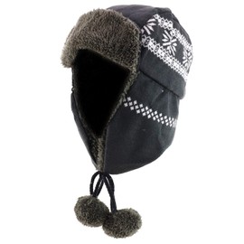 Trendy Apparel Shop Soft Fur Winter Snowflake Knit Ear Flaps Trooper Beanie Hat - Grey