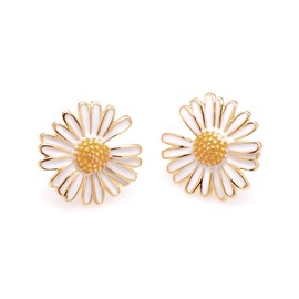 Yellow Gold Plated Sterling Silver Daisy Flower Earrings Studs for Women