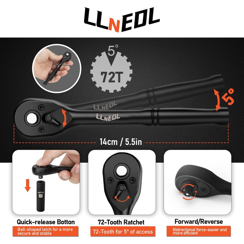 LLNEDL 1/4 inch Drive Socket Set & Nut Driver Set