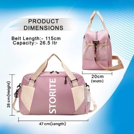 Storite Nylon 47 Cm Travel Duffle Bag, Sports Shoulder Bag for Women with Wet Pocket & Shoe Compartment Weekender Overnight Luggage Bag (Pink,47x20x28 cm), Pink, Travel bag