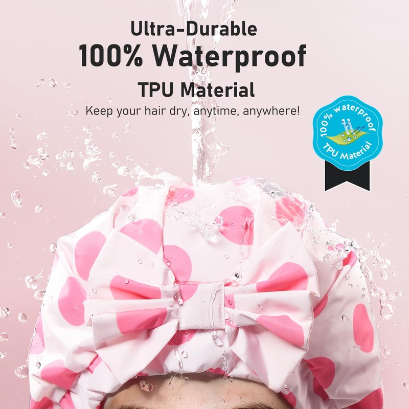 LitBear Luxury Silk Lined Shower Caps for Women Reusable Waterproof,
