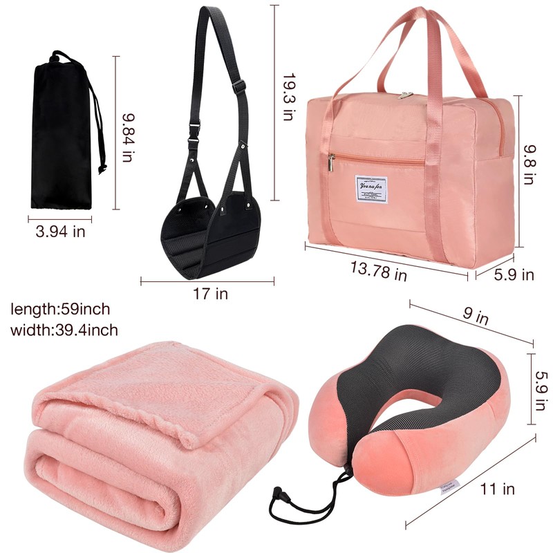 Travel Pillow and Blanket Set & Foot Rest, Memory Foam