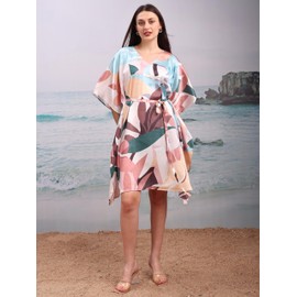 STUNNGIRL TIMELESS ELEGANCE - Vestido de caftán para mujer, cómodo con cuello en V y cinturón de tamaño flexible, Hoja metálica pastel, Talla única