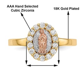 Savlano 18K Gold Plated White Yellow & Rose Three Color Lady of Guadalupe Virgin Mary With Round Cut Cubic Zirconia Women's Religious Ring (8)