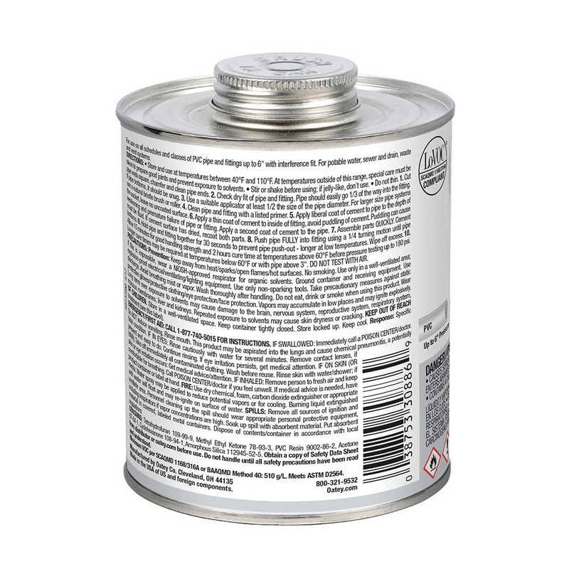 Oatey 30886 32 oz. PVC Medium Body Gray Cement