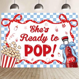 She's Ready to Pop Backdrop Coquette Retro Soda Baby Shower Photography Background Bow Gender Reveal Party Decorations Banner (82x59 inch (7x5FT))