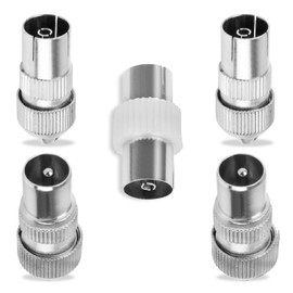 5PCS Metal TV Aerial Co-Axial Plug, 2 X Female 2 X Male TV Aerial Coaxial Cable Connectors Adaptor- Metal, Coaxial Connector for RF Cable, Freeview - Metal