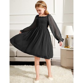 Arshiner Girl Tulle Dress Winter Long Sleeve Teen Girls Party Casual Dresses Black for 5-6 Years