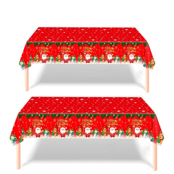 2 Pack Christmas Table Cloth Party,137x274cm Rectangle Large Plastic Red