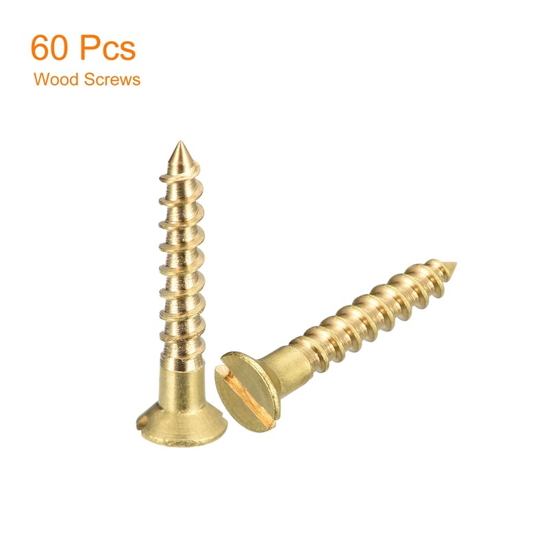sourcing map Brass Wood Screws, 60Pcs M2.5 x 16mm Slotted