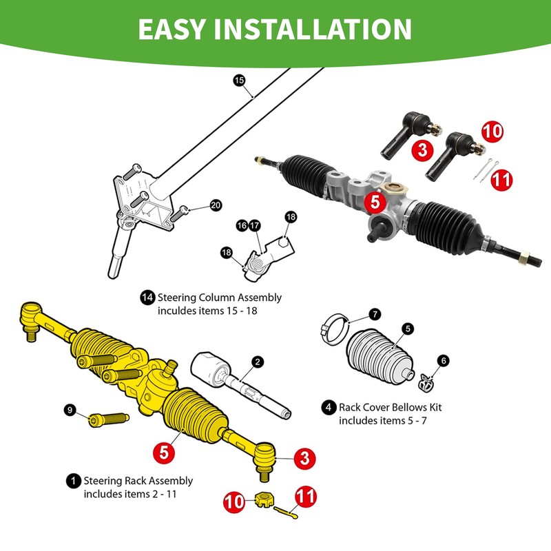 10L0L Golf Cart Steering Assembly for EZGO RXV Electric Gas