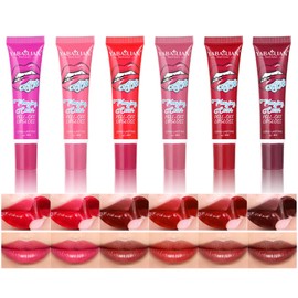 Hinourisha 6PCS Lip Stain Peel Off Lip Tint Stain Set Matte Liquid Tattoo Lipstick Semi-permanent lip gloss Long Lasting Waterproof Non-Stick Cup Lip Gloss for Women Lip Makeup#178
