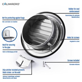 calimaero® KWG 5 inch Round Stainless Steel Ventilation Grill Hood with Rubber Seal Fits only with Metal Ducts