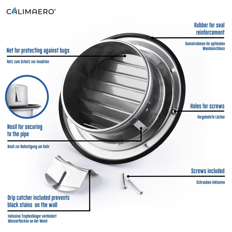 calimaero® KWG 5 inch Round Stainless Steel Ventilation Grill Hood