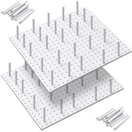 Kigley 6 Pcs Wood Pegboard Drawer Organizer with 48 Pegs Wood Peg Board System Peg Drawer Organizers for Dishes Drawer Plate Organizer Kitchen Pegboard for Food Containers (White,20.98x5.91)