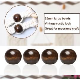 30 Pieces 25mm Wooden Beads for Crafts, Brown Macrame Wood Beads with 10mm Large Hole Wooden Beads Dark Brown Round Dyed Loose Beads for Macrame DIY Handmade Decorations