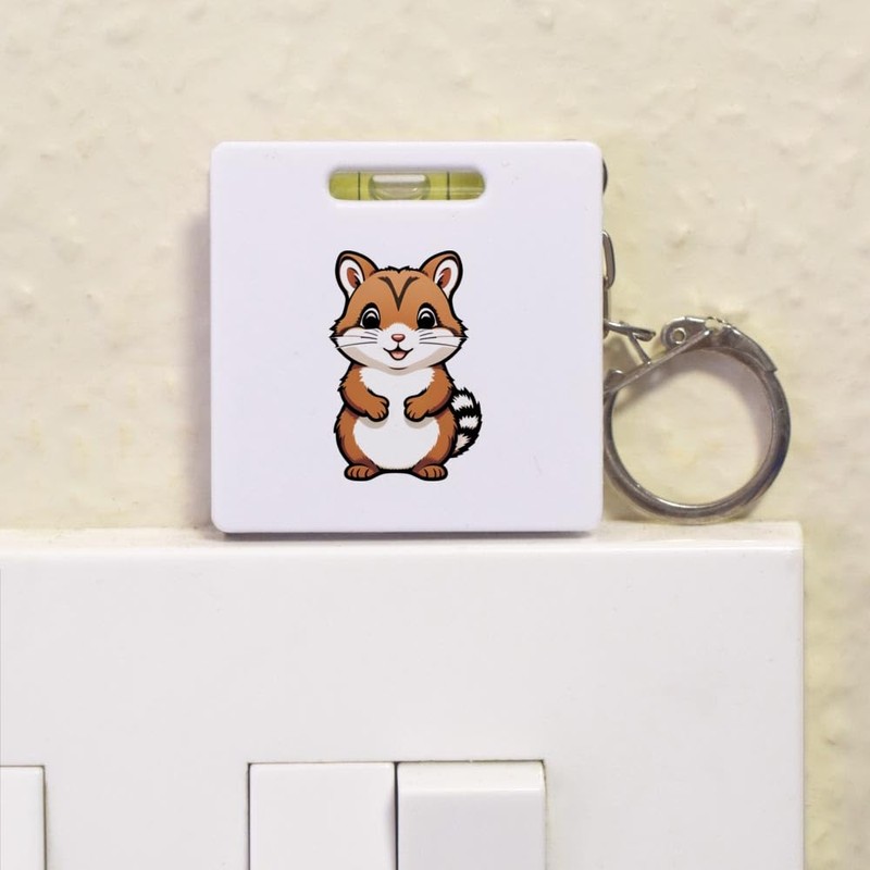 Azeeda 'Happy Chipmunk' Keyring Tape Measure/Spirit Level Tool (KM00034527)