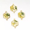 6PCS Gold Tone Queen Anne's Lace Flower Resin Hexagon Charm