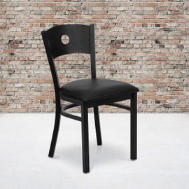 Flash Furniture HERCULES Series Black Circle Back Metal Restaurant Chair - Black Vinyl Seat