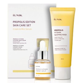 IUNIK Propolis Edition Skincare Set Cosmetic Set (iUNIK Propolis Vitamin Sleeping Mask 60 ml - Night Moisturising Mask with Propolis + Revitalising Nourishing Face Serum 15 ml)