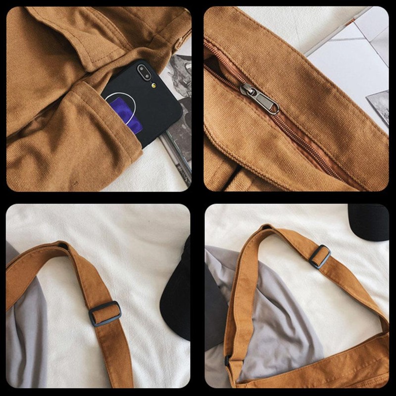 Canvas Messenger Bag Large Capacity Hobo Crossbody Bag with Multiple