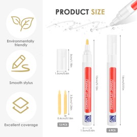 White Grout Pen, 6 Pieces Joint Pen, White with Replacement Tip, Tile Joint Repair, White Bathroom, Waterproof, Repair Pen for Tiles, Wall, Floor, Kitchens and Bathrooms