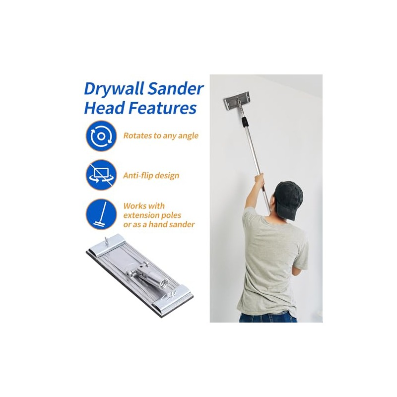 No-flip Pole Sander Head for Hicarer Drywall Featuring Quick Release