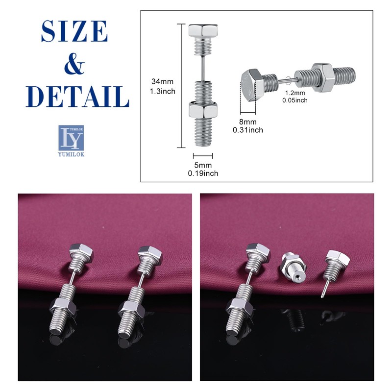 Yumilok Mens Stud Earrings Stainless Steel Screw Earrings Barbell Ears
