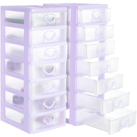 Thyle 2 Pcs Plastic Drawers Organizer Mini Organizer Stackable Plastic Clear Drawer Storage Box Containers Storage Units for Desktop Classroom Craft 6.7 x 4.9 x 13.4 inches(Purple)
