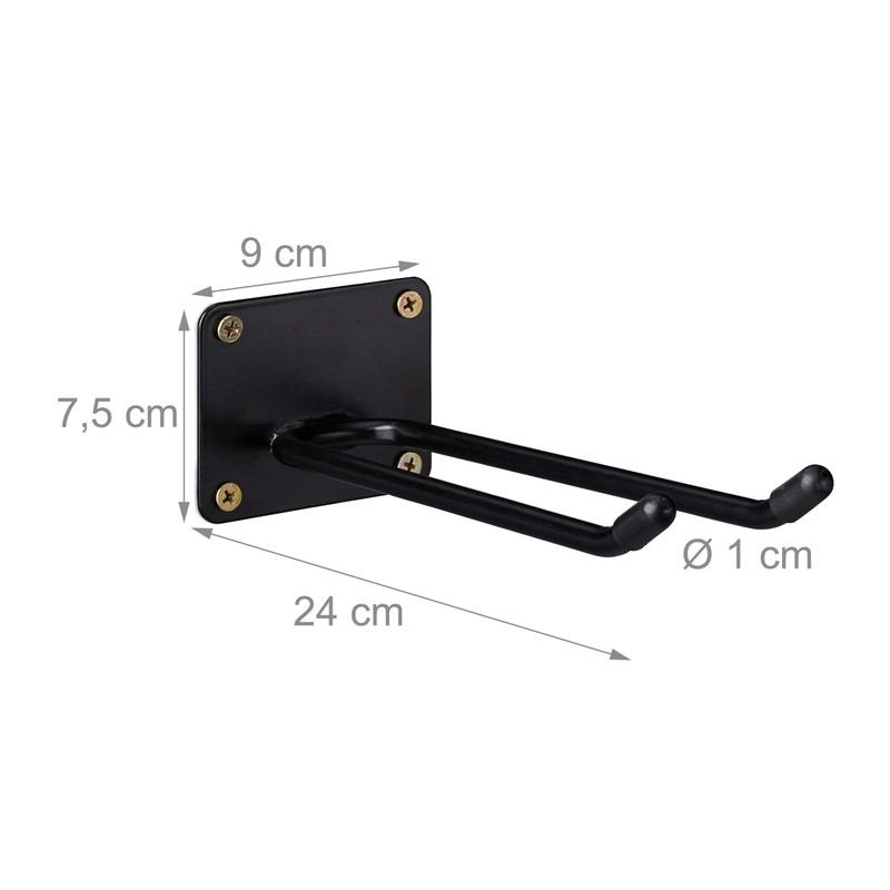 Relaxdays 2 x Tool Holder Wall Mount, Double Hook, Broom
