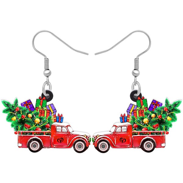 YINYA Acrylic Red Christmas Tree Truck Earrings Dangle Drop Sleigh