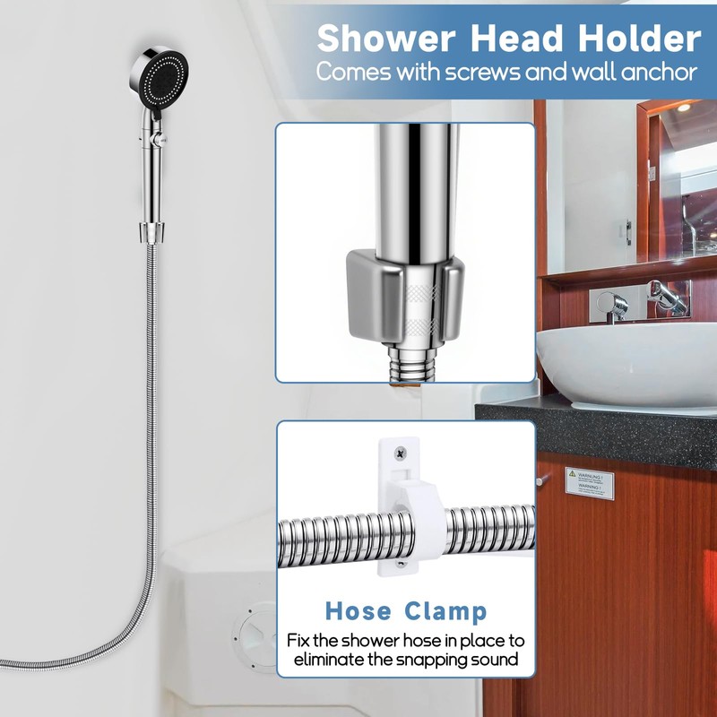 RV Shower Head with Hose, 5+1 Mode High Pressure Replacement