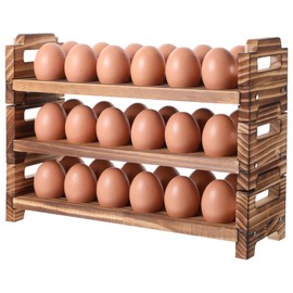 Egg Holder Countertop, 3-Tire Solid Wooden Egg Holder, Stackable Egg Storage Basket Holding Up to 36 Fresh Eggs, Chicken, Duck Eggs - Unfinished