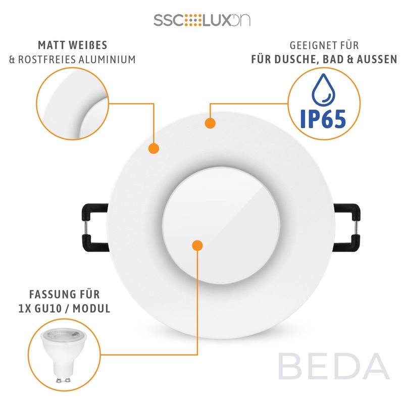 SSC-LUXon BEDA Recessed Spotlight Frame IP65 for GU10 or Module