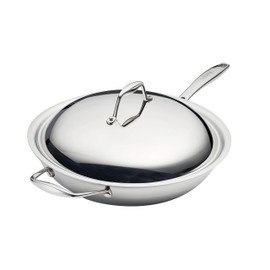 Tramontina Signature Tri-Ply Clad Stainless Steel 12.5-Inch Wok with lid, Induction-Ready, Dishwasher-Safe, NSF-Certified, Made in Brazil