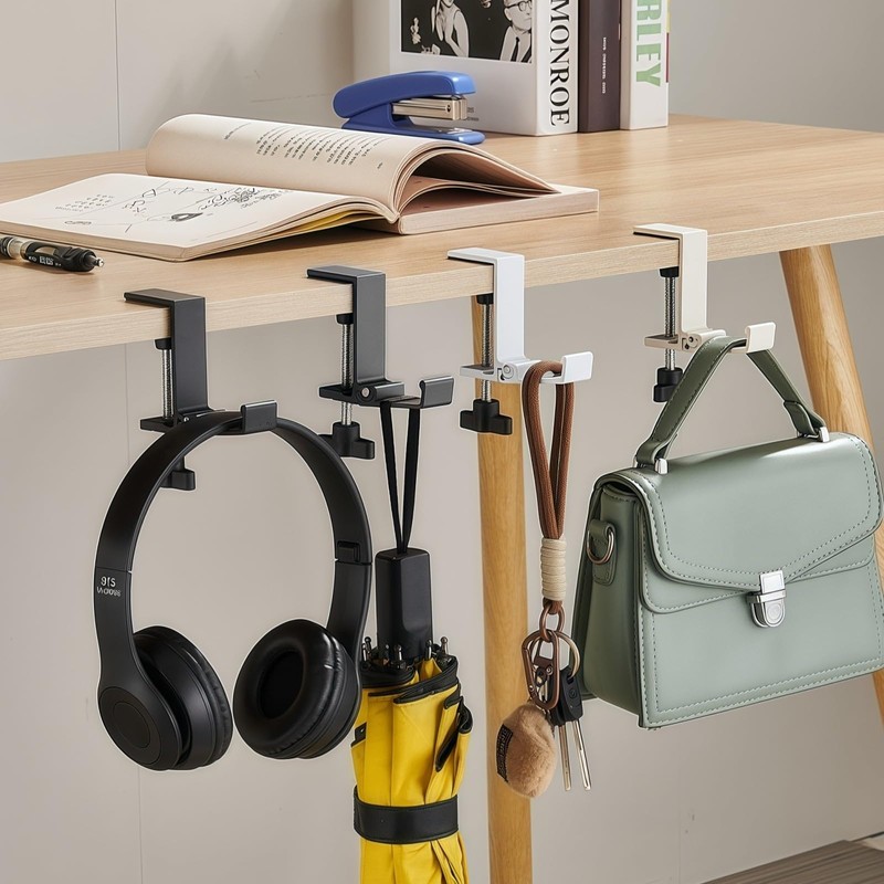 2-Pack Foldable Aluminum Desk Hook - Space-Saving Desk Hook for