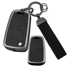 ontto Car Key Cover Fit for Chevy Car Accessories,for 5 Buttons Flip Folding Key Fob,Camaro Cruze Equinox Impala Malibu Sonic Aveo Cavalier 2010-2019,Antiscratched Key Case with Keychain,Black