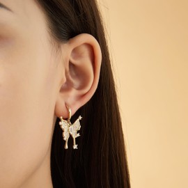 POWNOOL Gold Butterfly Hoop Earrings for Women-Dainty 14k Gold Plated Stud Hypoallergenic Earring Fashion Jewelry Christmas Day Gift