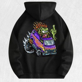 Monster Flame Van Graphic Hoodie 100% Cotton US Warehouse 7 ColorsColor: Army Green, Size: Xl