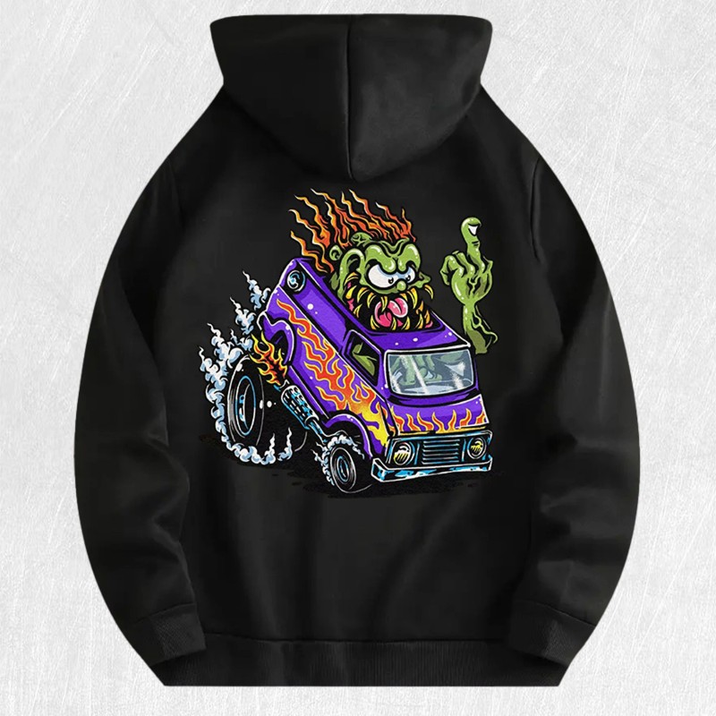 Monster Flame Van Graphic Hoodie 100% Cotton US Warehouse 7