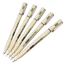 FsAlisa Drafting Pen, Millimeter Pen, Black Water-Based Pen, Needle Pen, Waterproof, Extra Fine Line, 0.05-0.03 inches (0.05-0.7 mm), Set of 5, Illustration, Cartoon, Line Drawing Pen, Sketching,