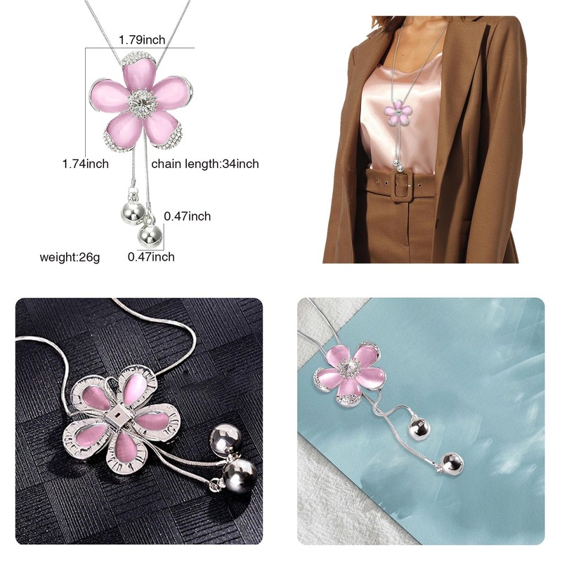 HSQYJ Crystal Long Necklaces for Women Adjustable Rhinestone Flower Necklaces