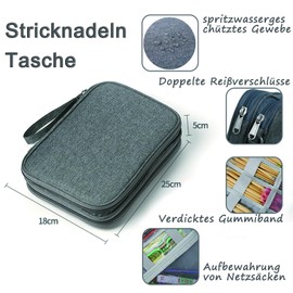 Banshanhai Stricknadeln Tasche,Organizer Tasche für Rundstricknadeln, Stricknadeln und anderes Zubehör, Aufbewahrungs Organizer Tasche, Zipper Bag mit Double Layer Pockets(nur leeres Case)