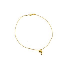 LoveBling 10K Yellow Gold .50mm Diamond Cut Rolo Chain w/Dolphin Charm Anklet Adjustable 9" to 10" (#54)