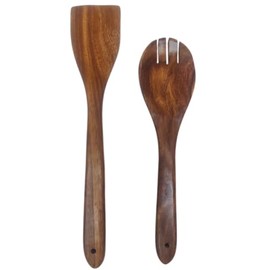 HONEY VELVET Wooden Spatula Spoons Set for Cooking & Serving | Teak Wood Spatulas Utensils for Nonstick Pans & Cookware (Set of 2)