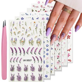 YOSOMMK Flower Nail Stickers for Nail Art 5D Embossed Nail Decals Self Adhesive Spring Summer Lavender Nail Decoration for Women 3D Nail Design Purple Blue Pink Flower Nail Supplies