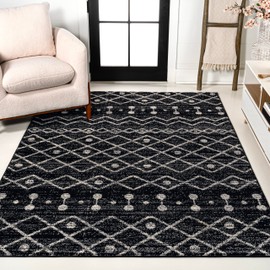 JONATHAN Y MOH208E-5 Aksil Moroccan Beni Souk Area Rug, Bohemian, Scandinavian, Minimalistic, Transitional, Rustic for Living Room, Dining Room, Bedroom, Kitchen, Black/Cream, 5 X 8