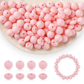 Kogcmeetl 100Pcs Silicone Beads, 12mm Silicone Beads for Keychain Making Rubber Silicone Focal Beads Bulk Loose Beads for Pens Necklace Bracelet Crafts Making (Pink)